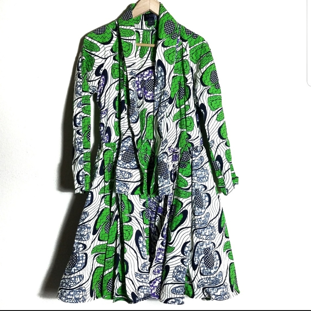 Green and Blue Patterned Women's Coat
